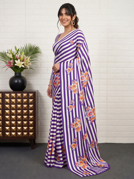 Violet Satin saree – detail view 2