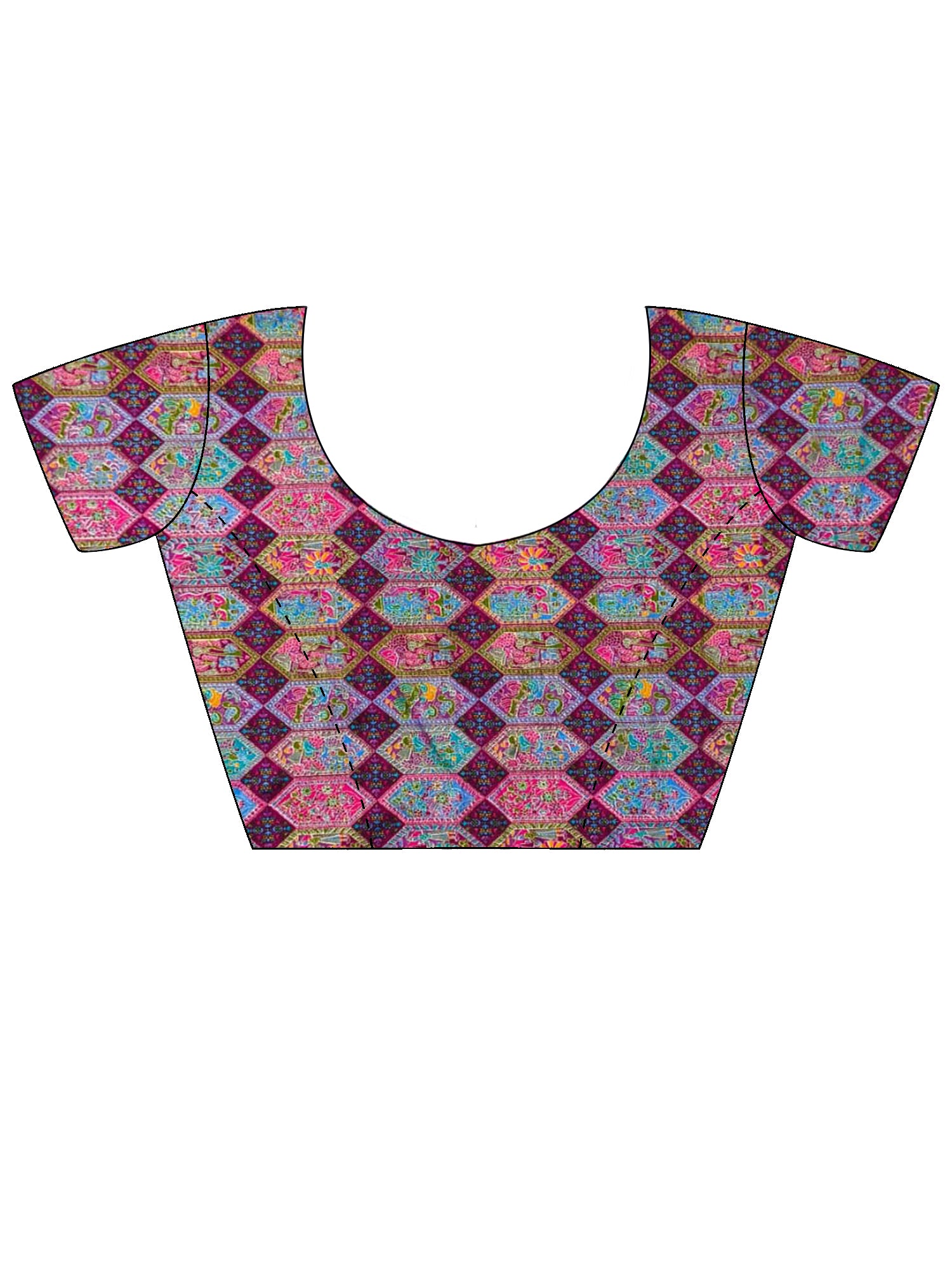 Unstitched multicolored silk blend blouse piece with kalamkari design