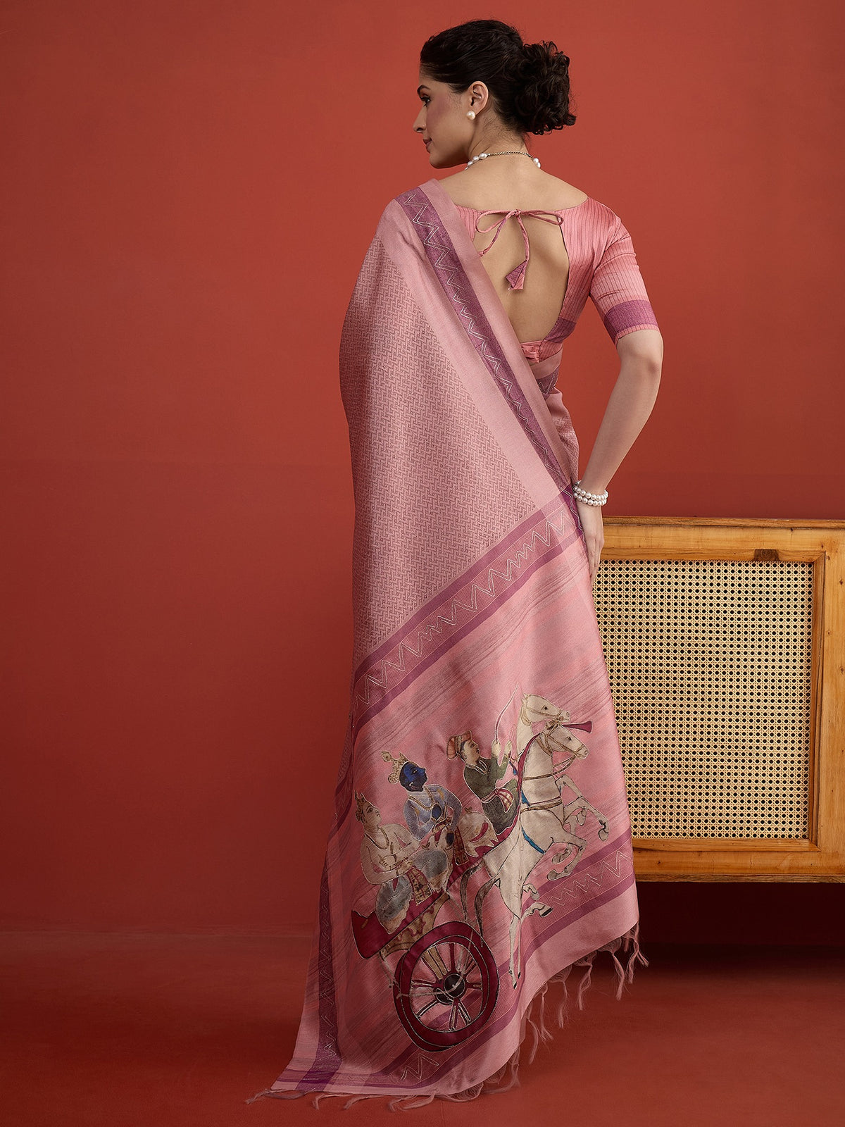 Pink art silk saree view 2