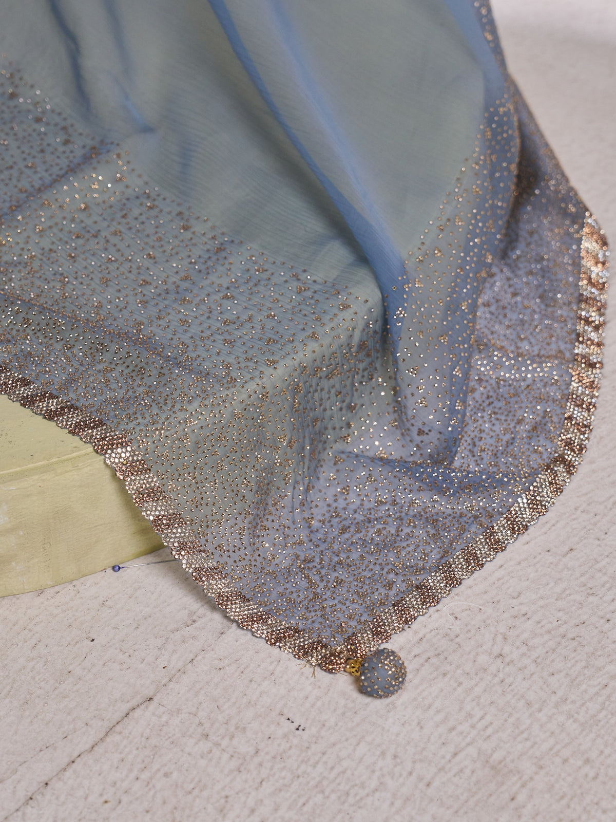 Light Blue chiffon saree view 6