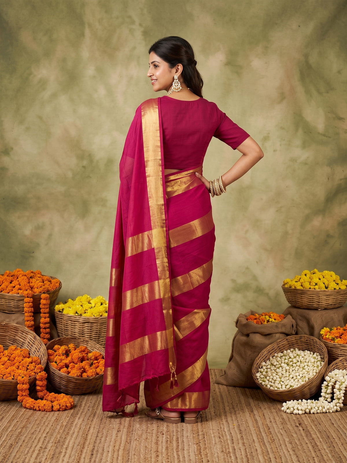 Red Satin saree – detail view 2