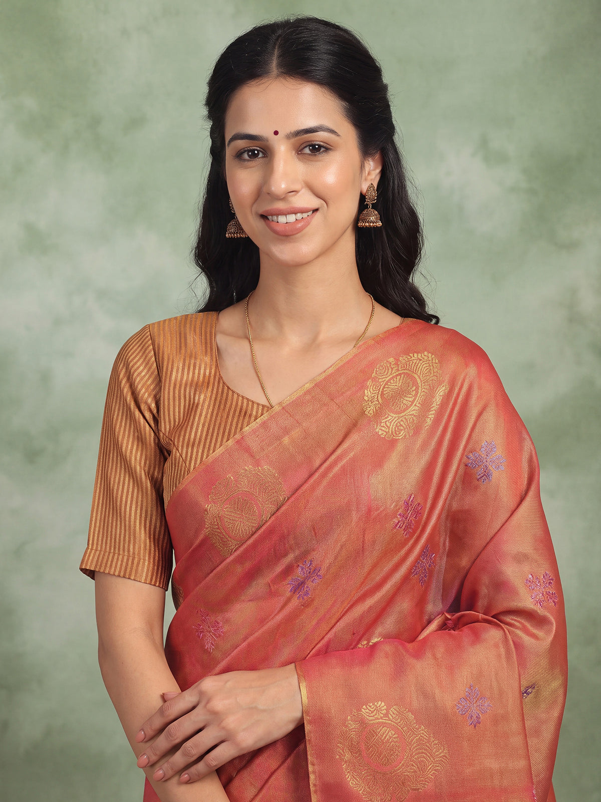 Orange Linen saree – detail view 4