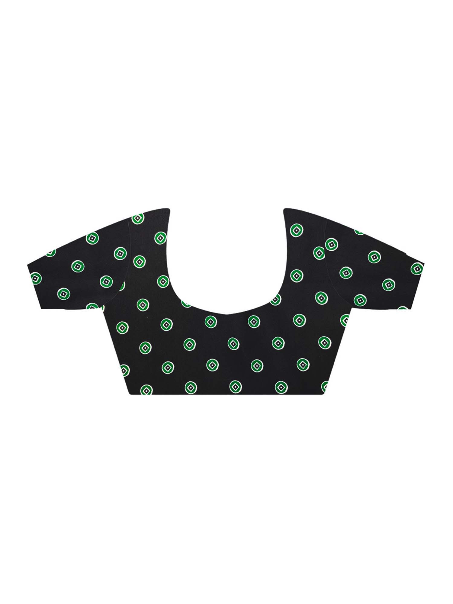 Unstitched black crepe blouse piece with geometric design