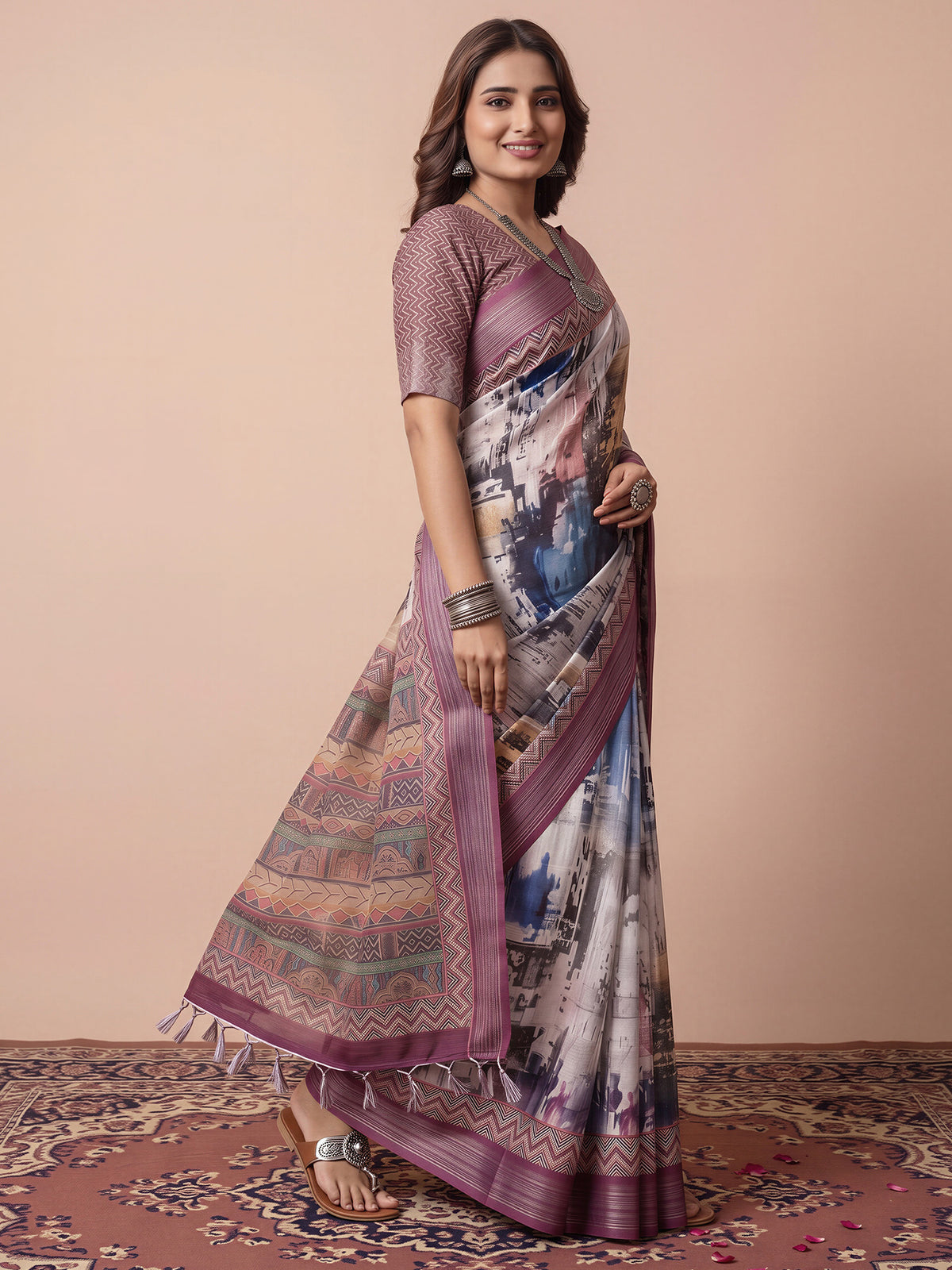 Multicolored Linen saree – detail view 2