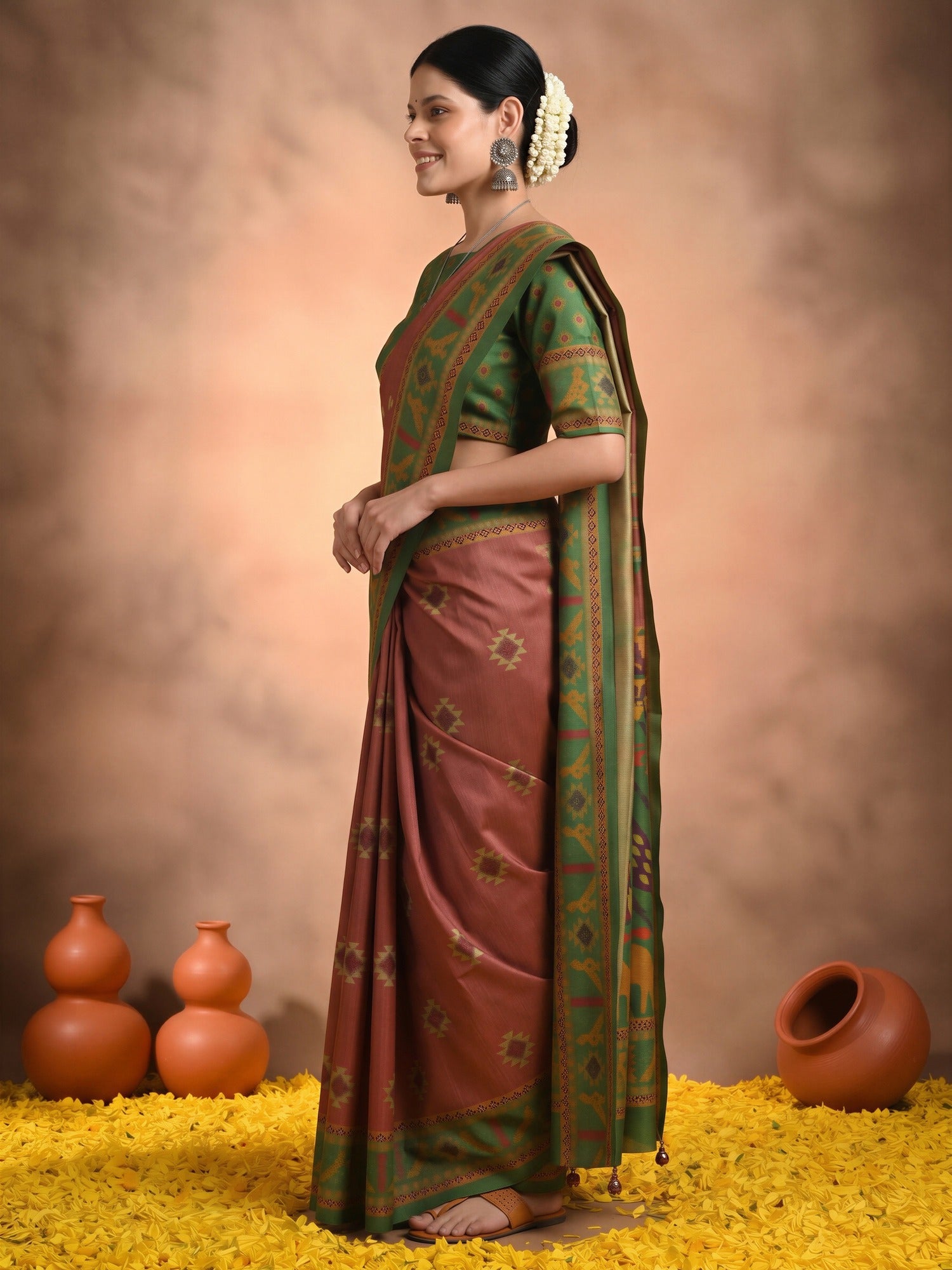 Rust Silk Blend saree – detail view 2