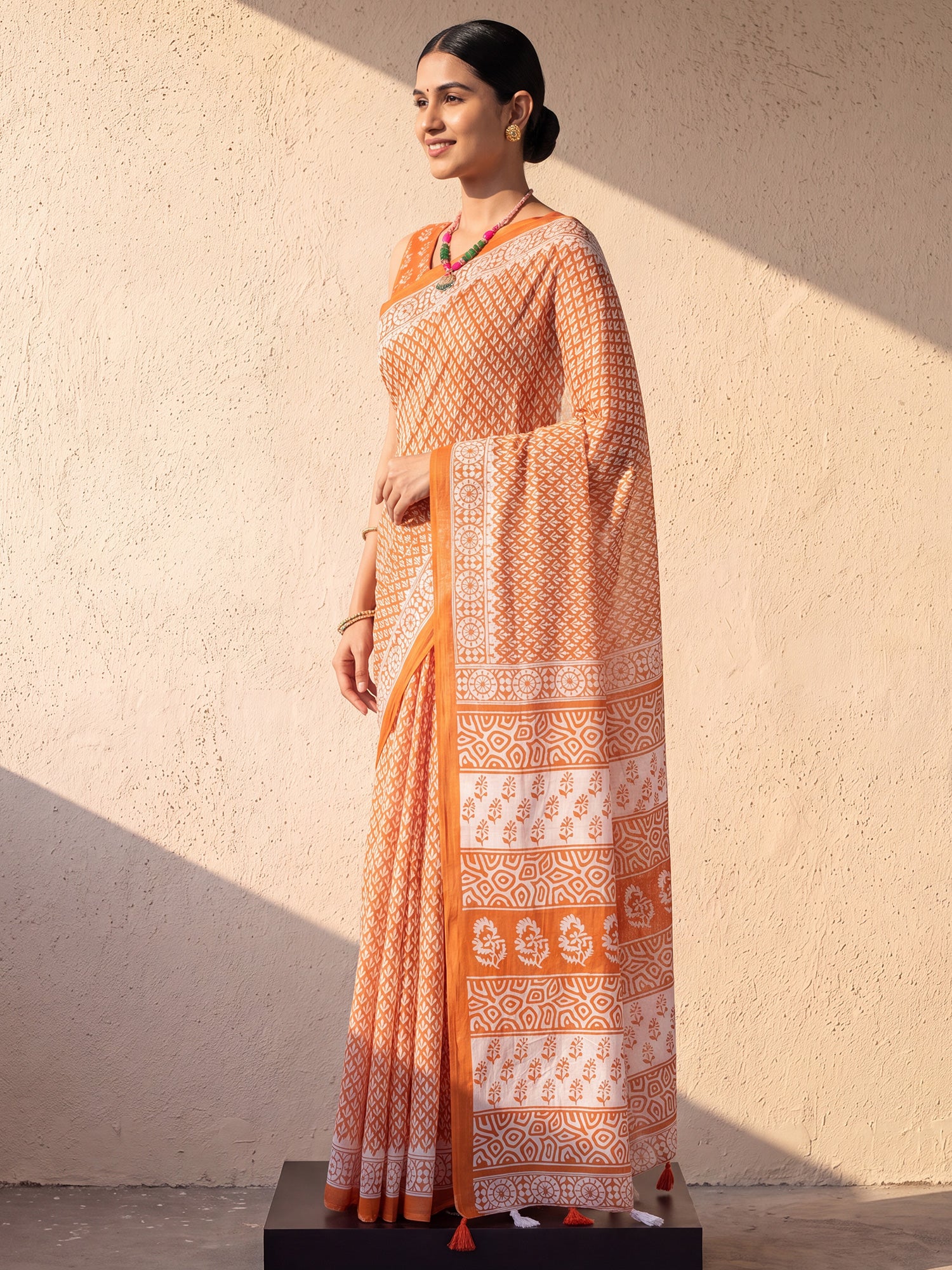 Orange Cotton saree – detail view 2