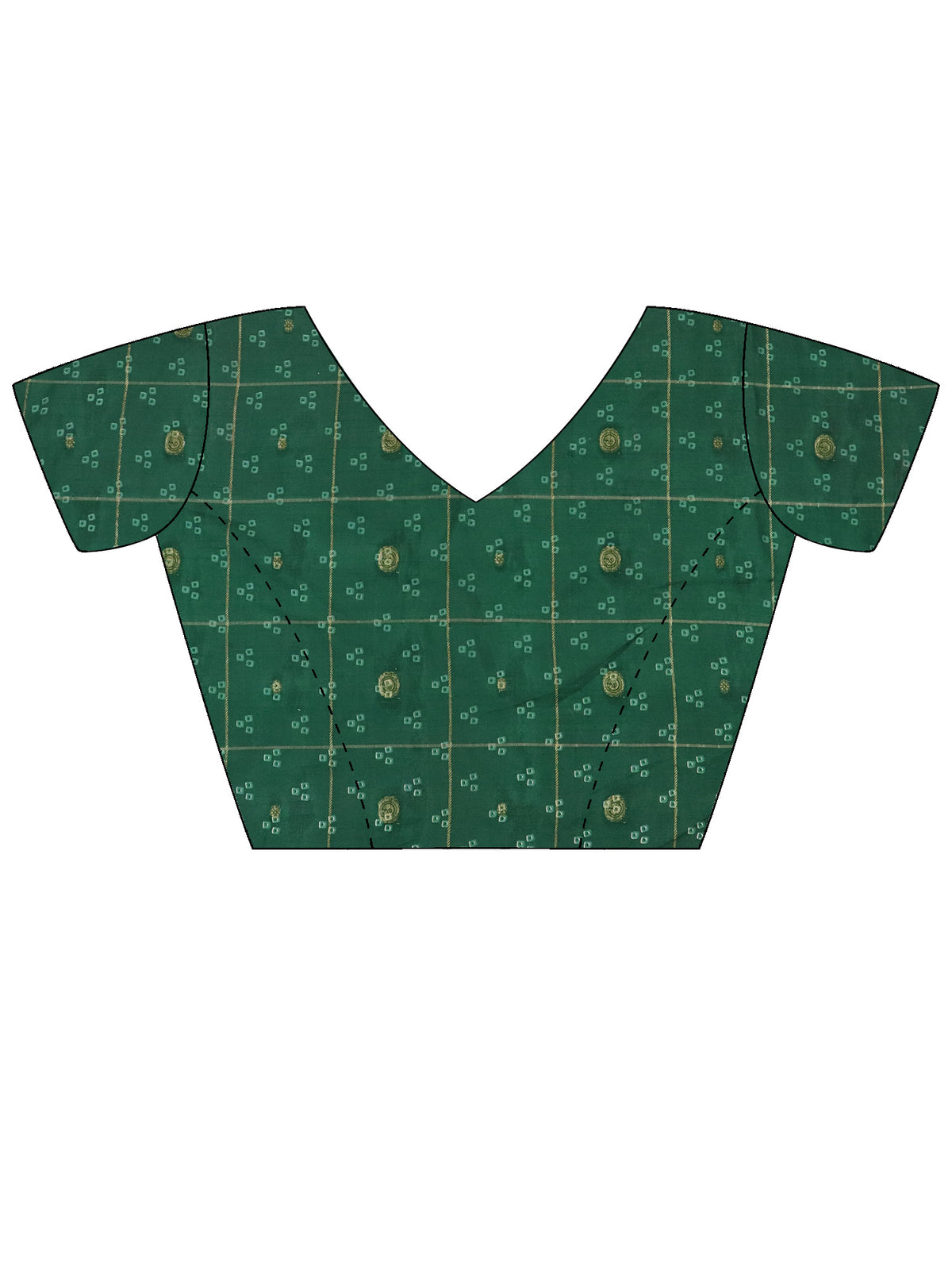 Unstitched green dola silk blouse piece with zari butta design