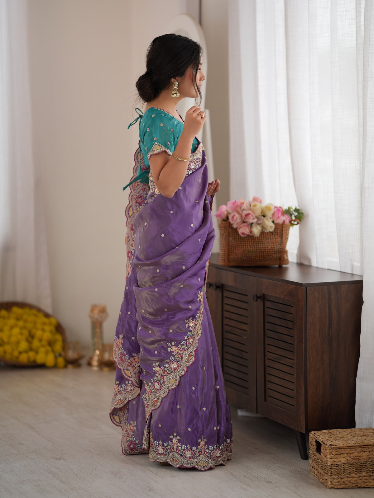 Lavender Satin saree – detail view 2