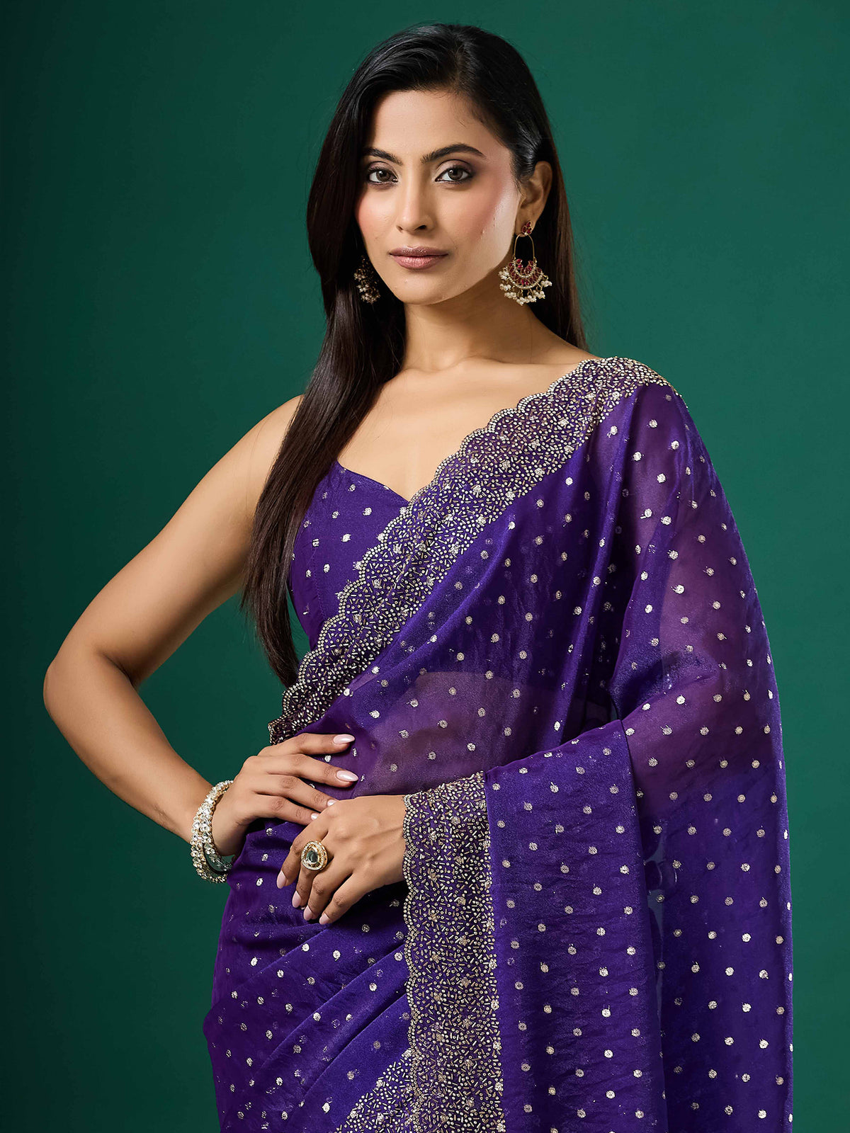Violet Silk Blend saree – detail view 4