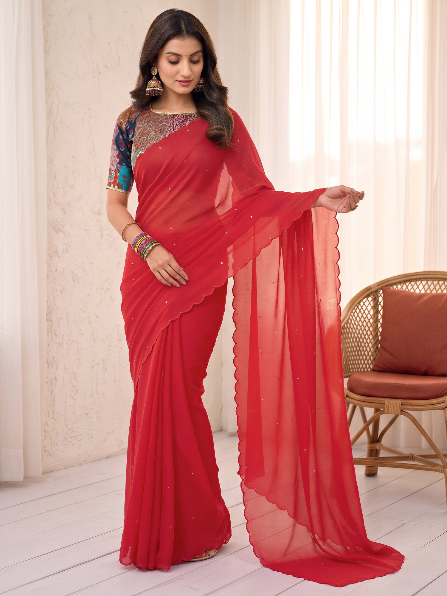 Red Cotton saree – detail view 2
