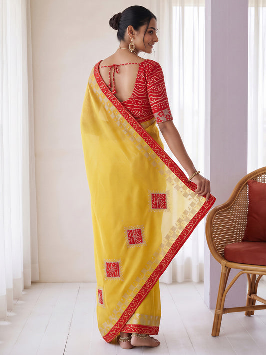 Yellow Tissue saree – detail view 1