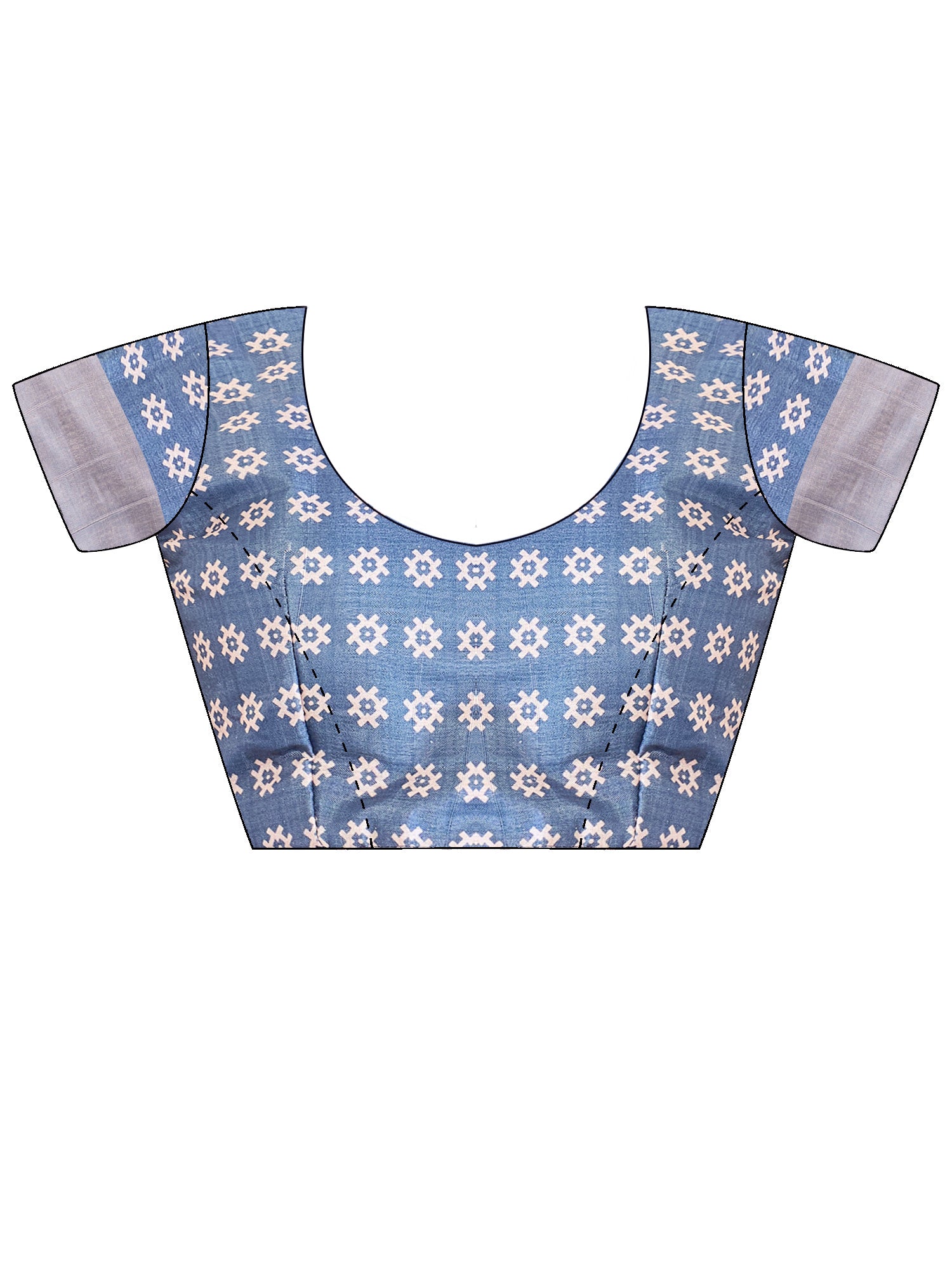 Unstitched light blue satin silk blouse piece with ethnic motif design