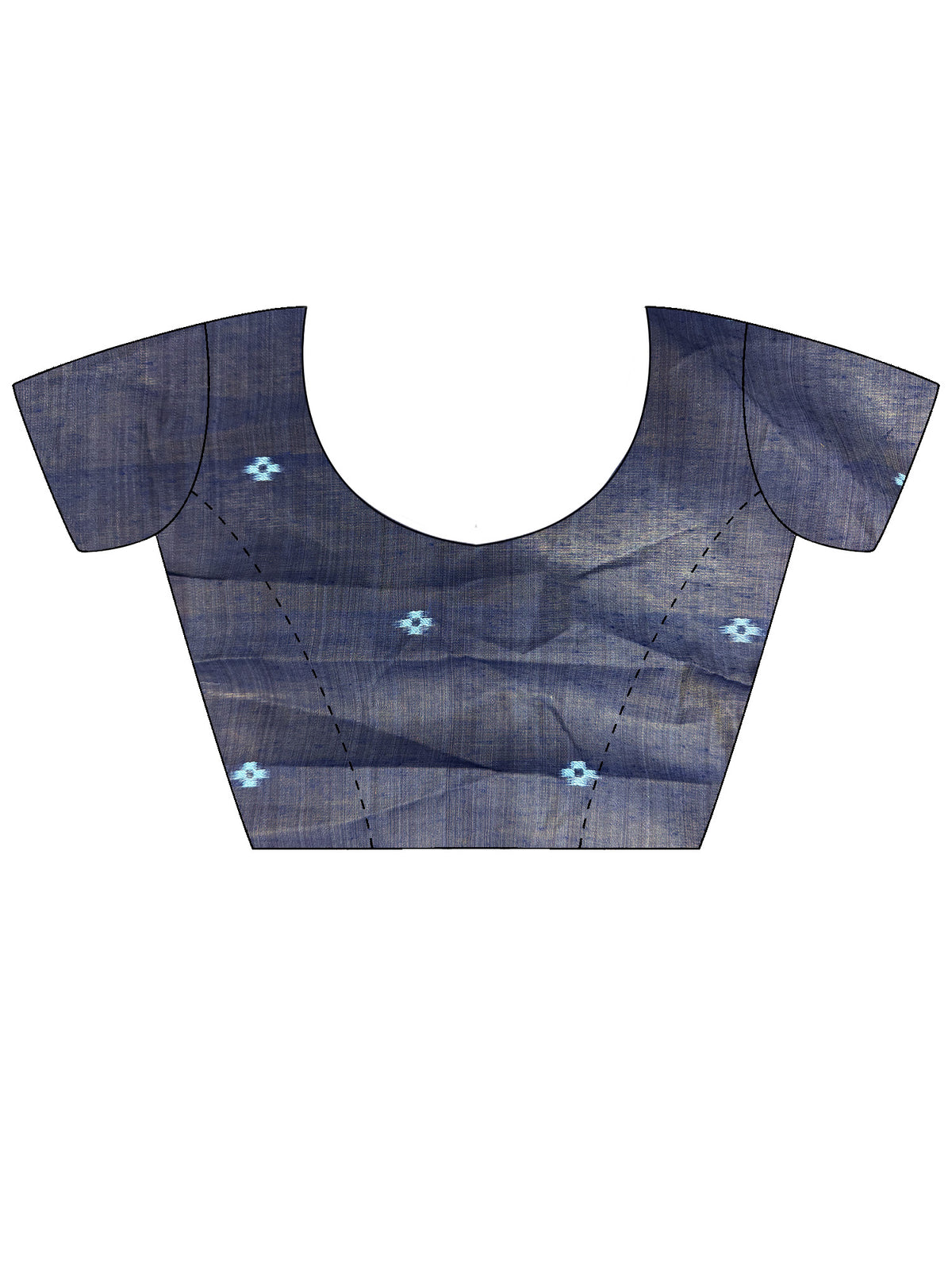 Unstitched navy blue cotton blouse piece with ethnic motif design