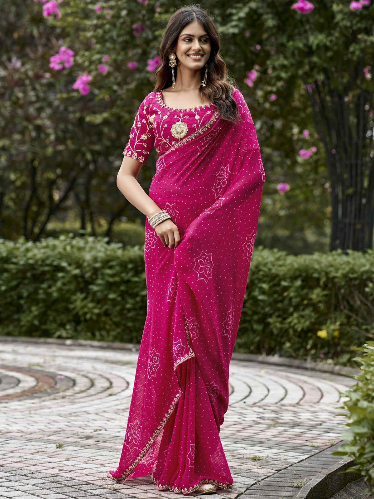 Pink georgette saree view 2