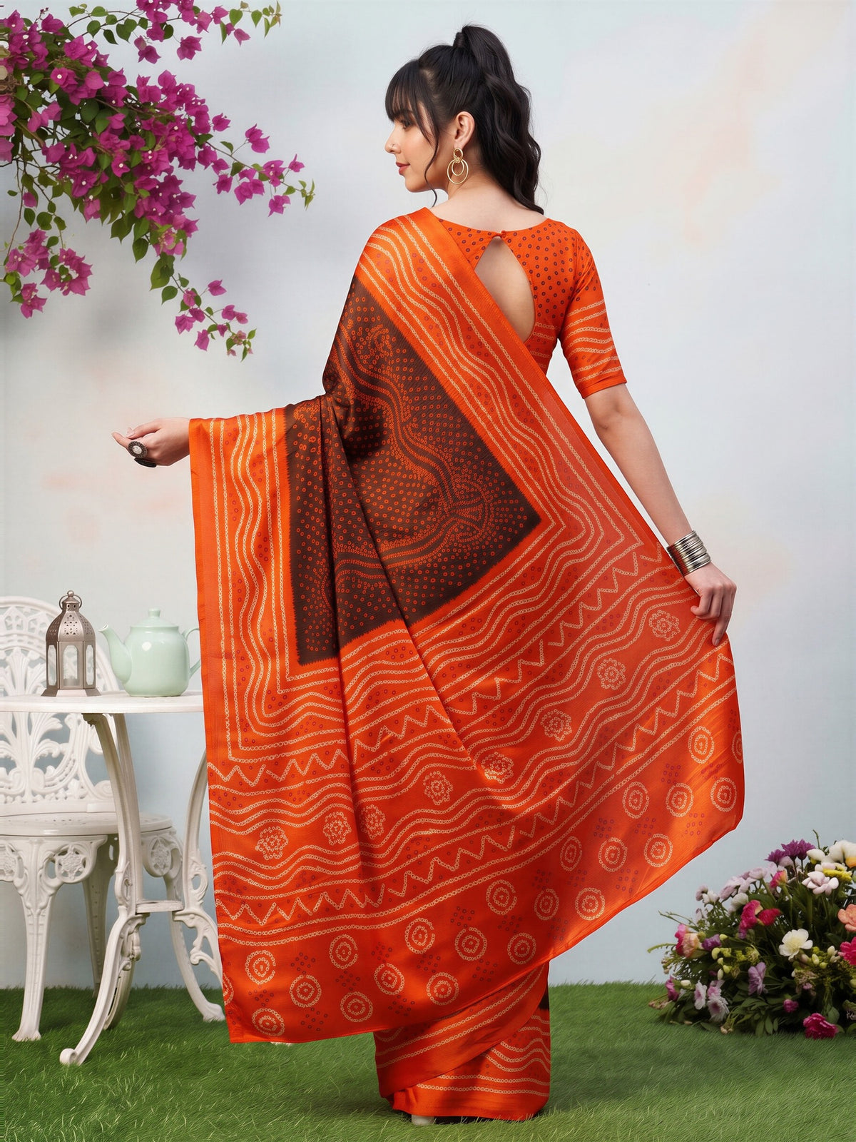 Brown Satin Silk saree – detail view 1