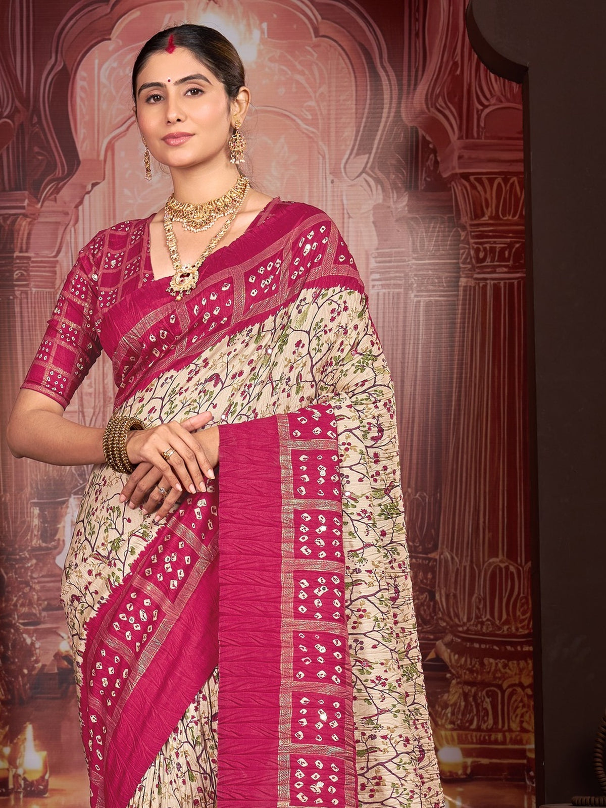 Cream tussar silk saree view 5
