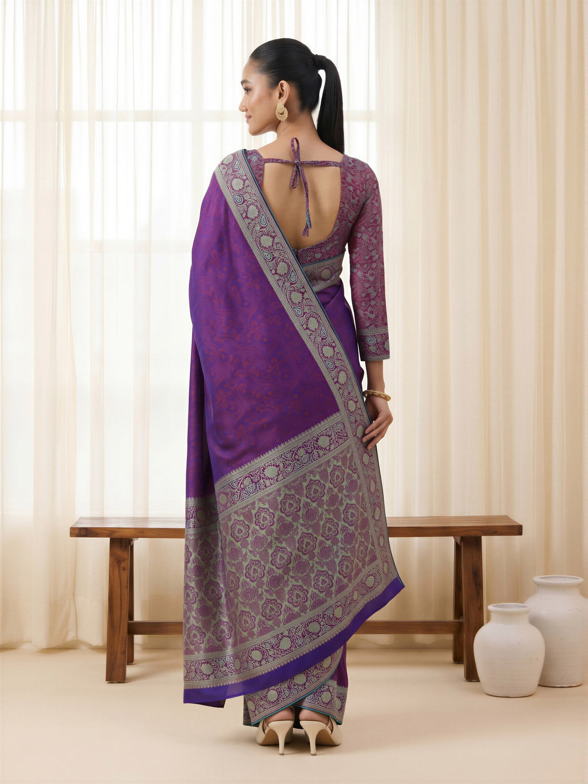 Purple Silk Blend saree – detail view 1
