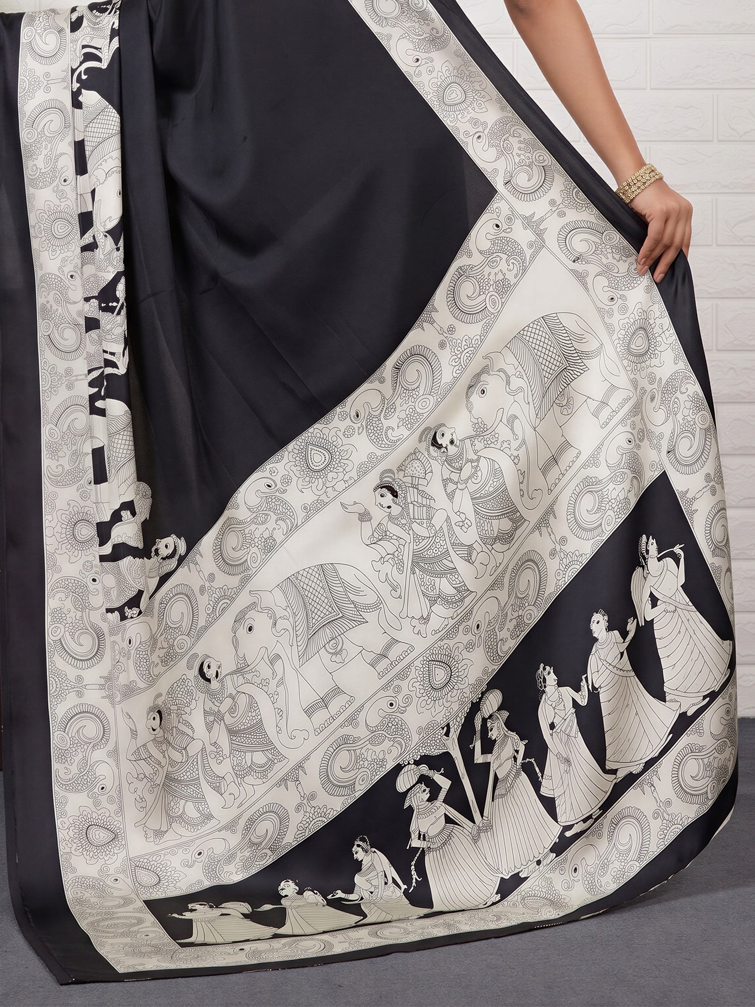 Black Satin saree – detail view 5