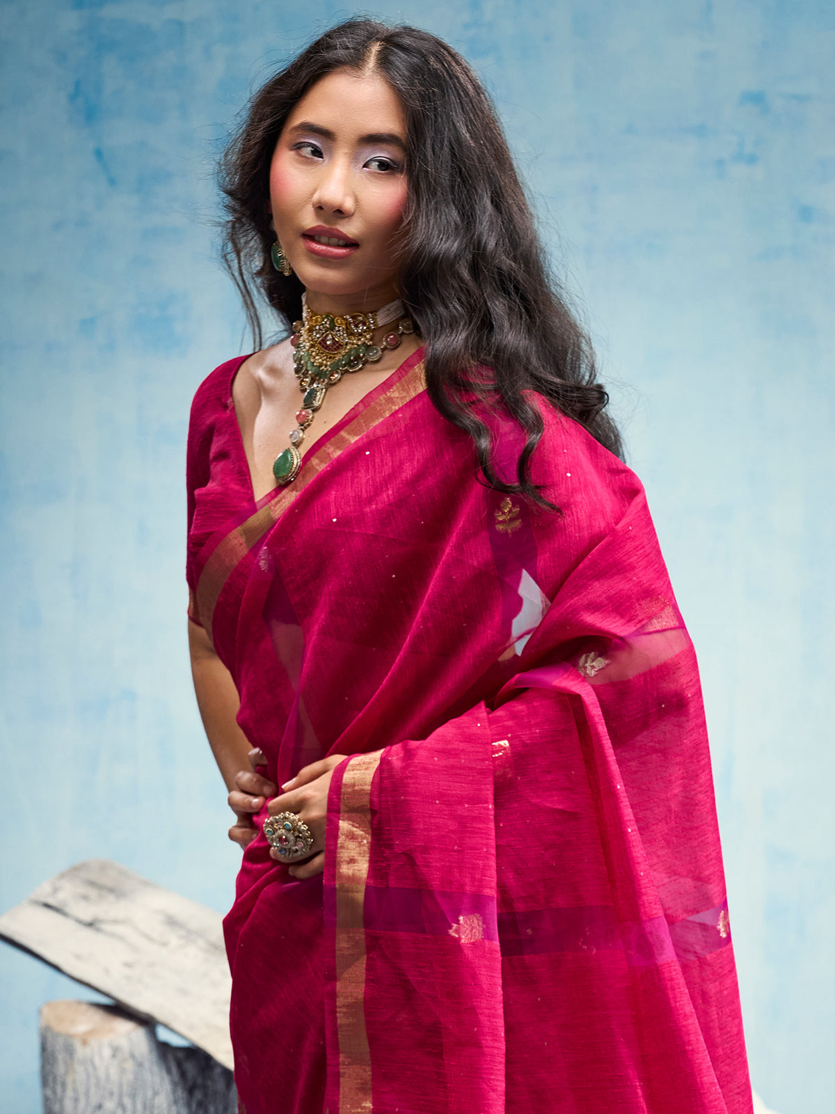 Pink Muga Silk saree – detail view 4
