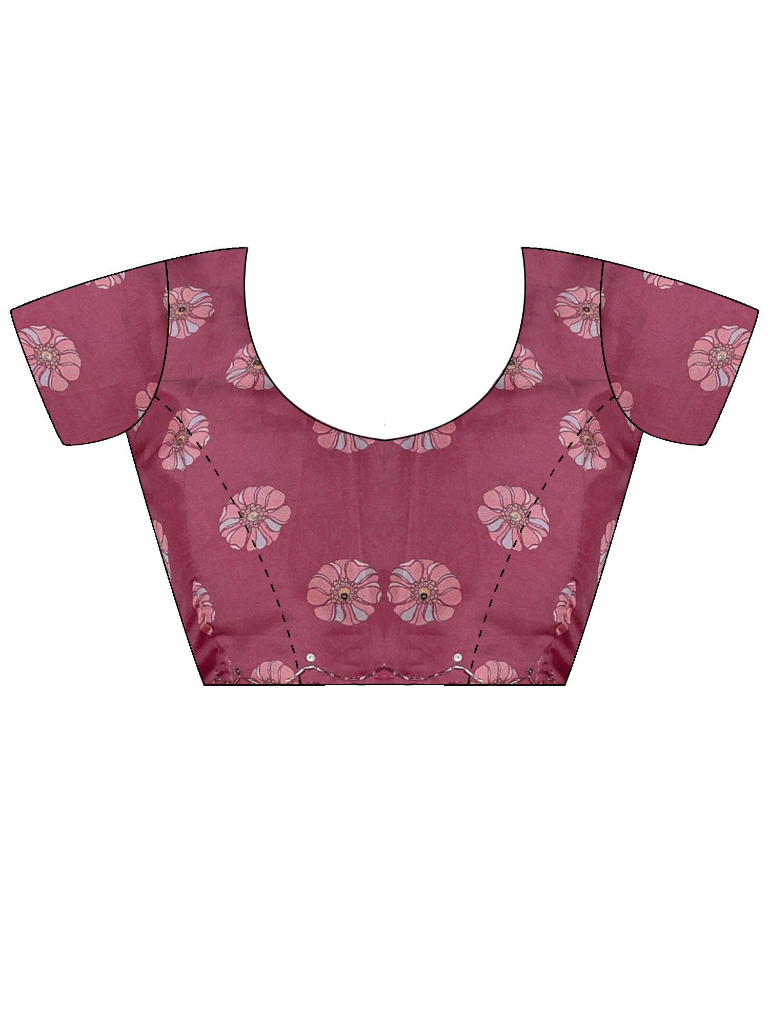 Unstitched magenta organza blouse piece with floral design