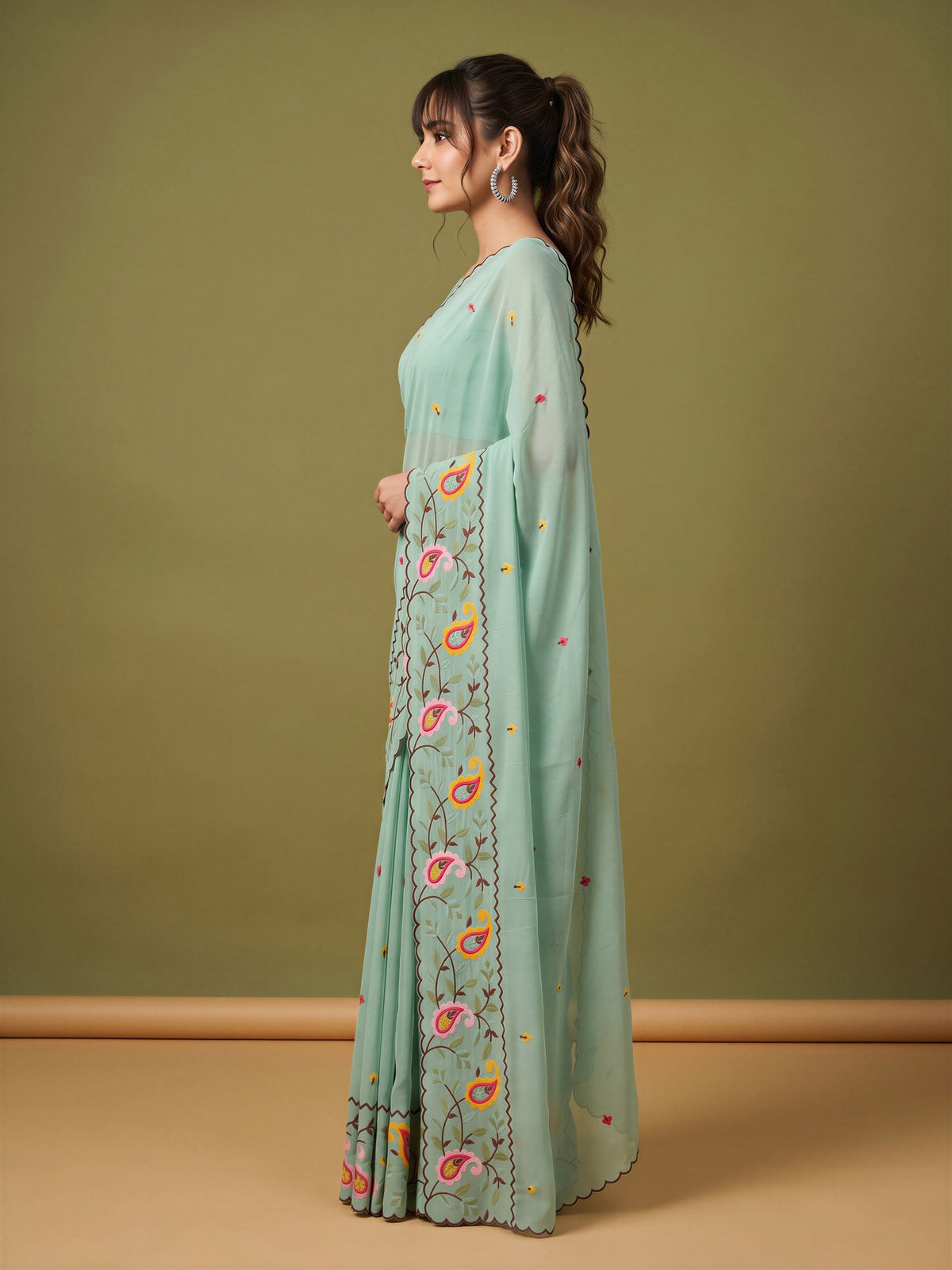 Light Blue Georgette saree – detail view 2