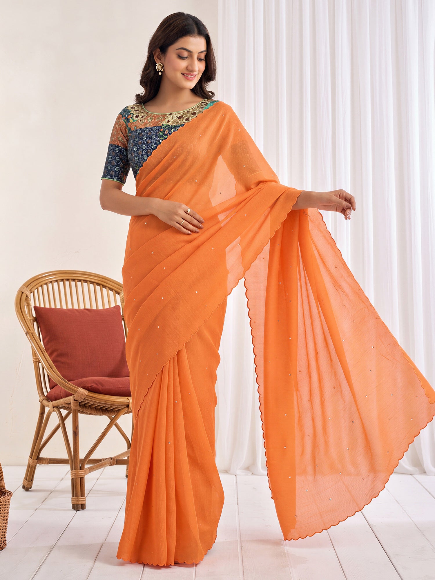 Orange Cotton saree – detail view 3