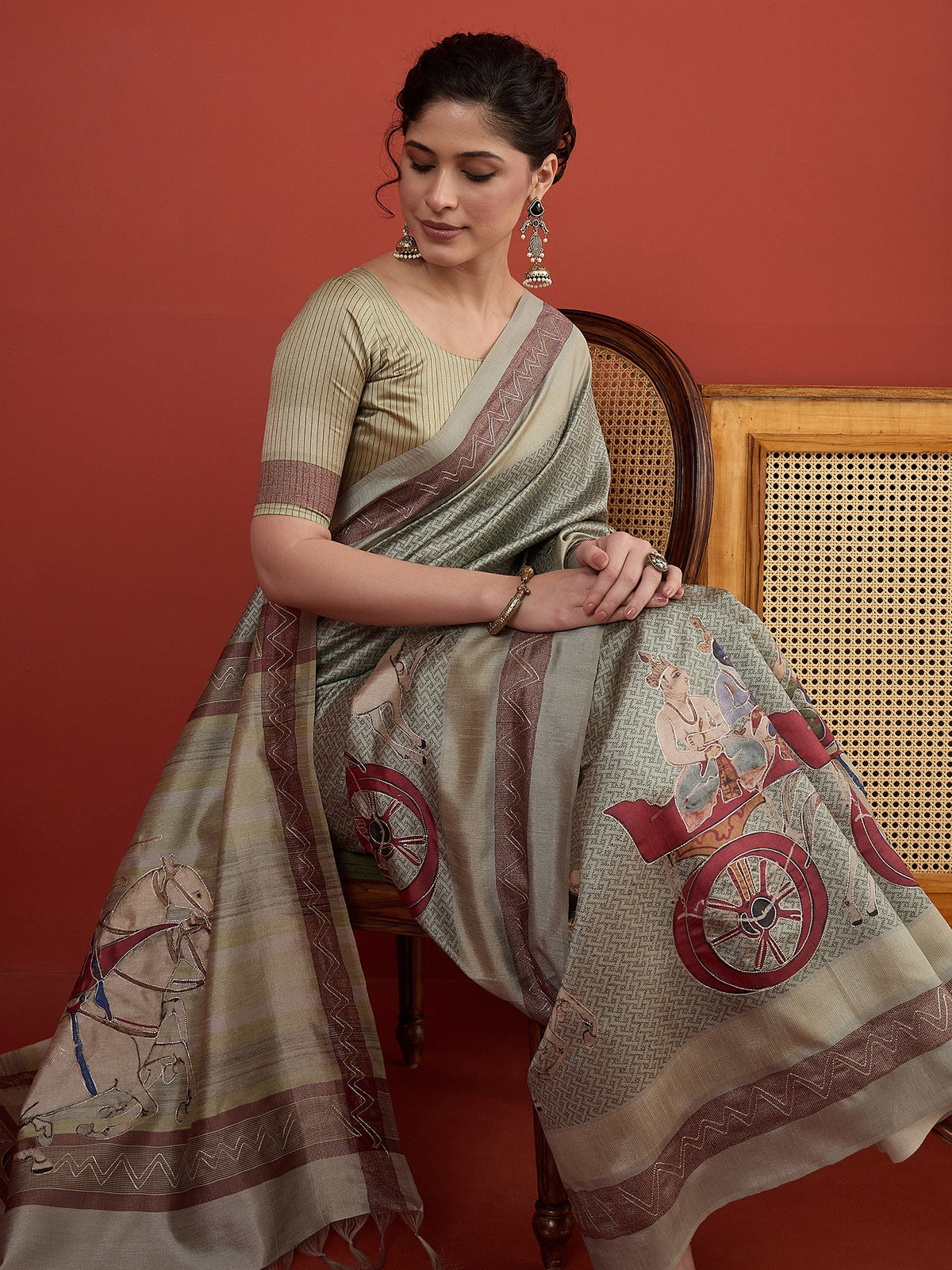 Sea Green art silk saree view 6
