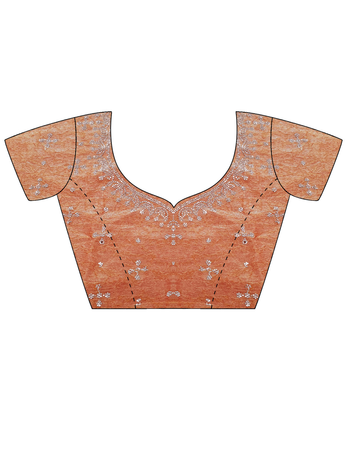 Unstitched peach tissue blouse piece with embellished design