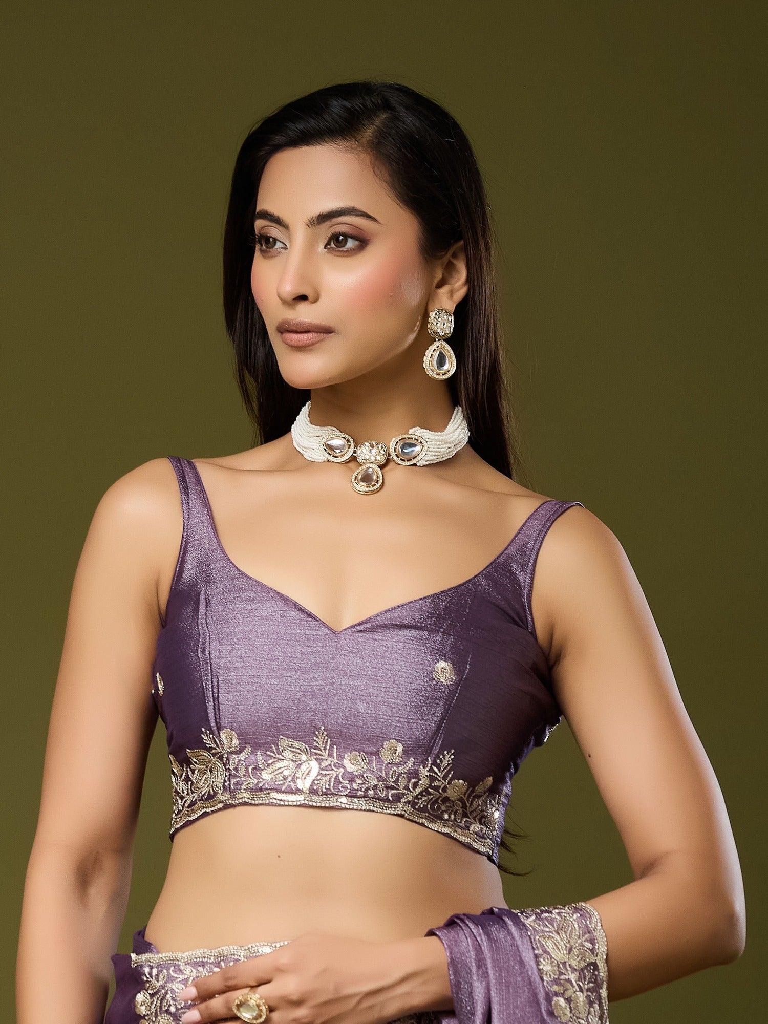 Lavender Chinnon saree – detail view 1