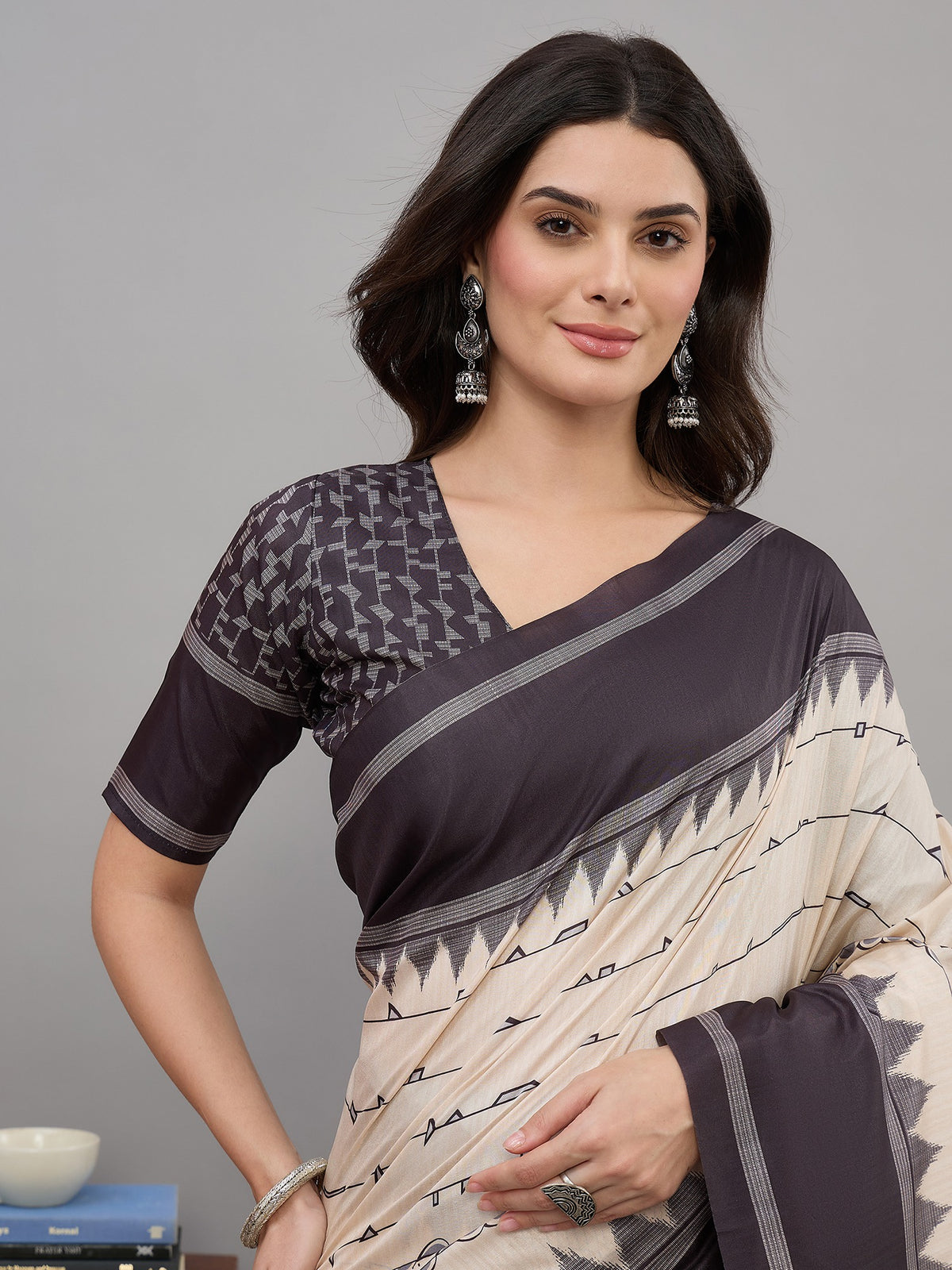 Off White soft silk saree view 3