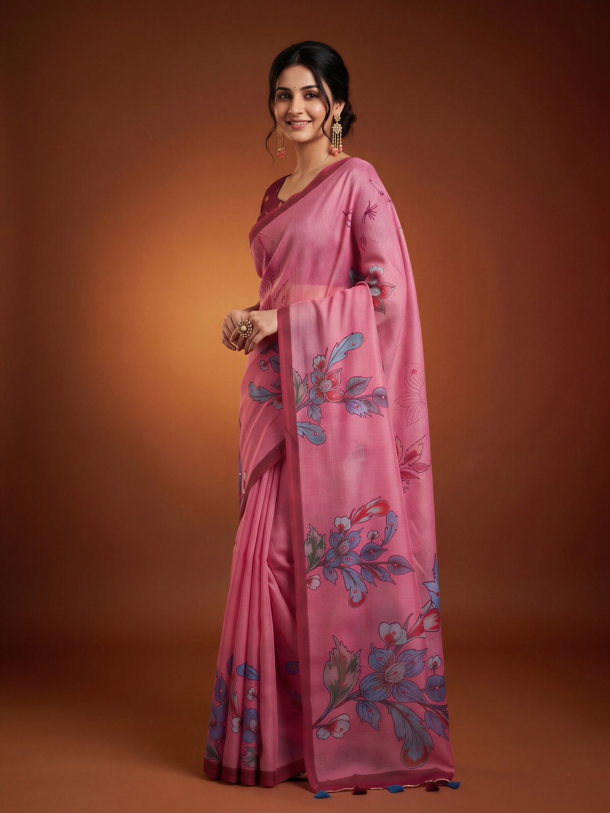 Pink Linen Blend saree – detail view 2