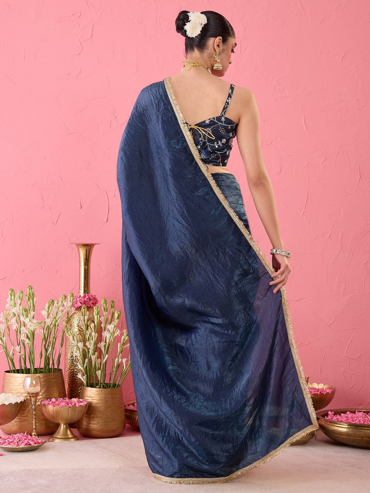 Teal Blue Tissue saree – detail view 6