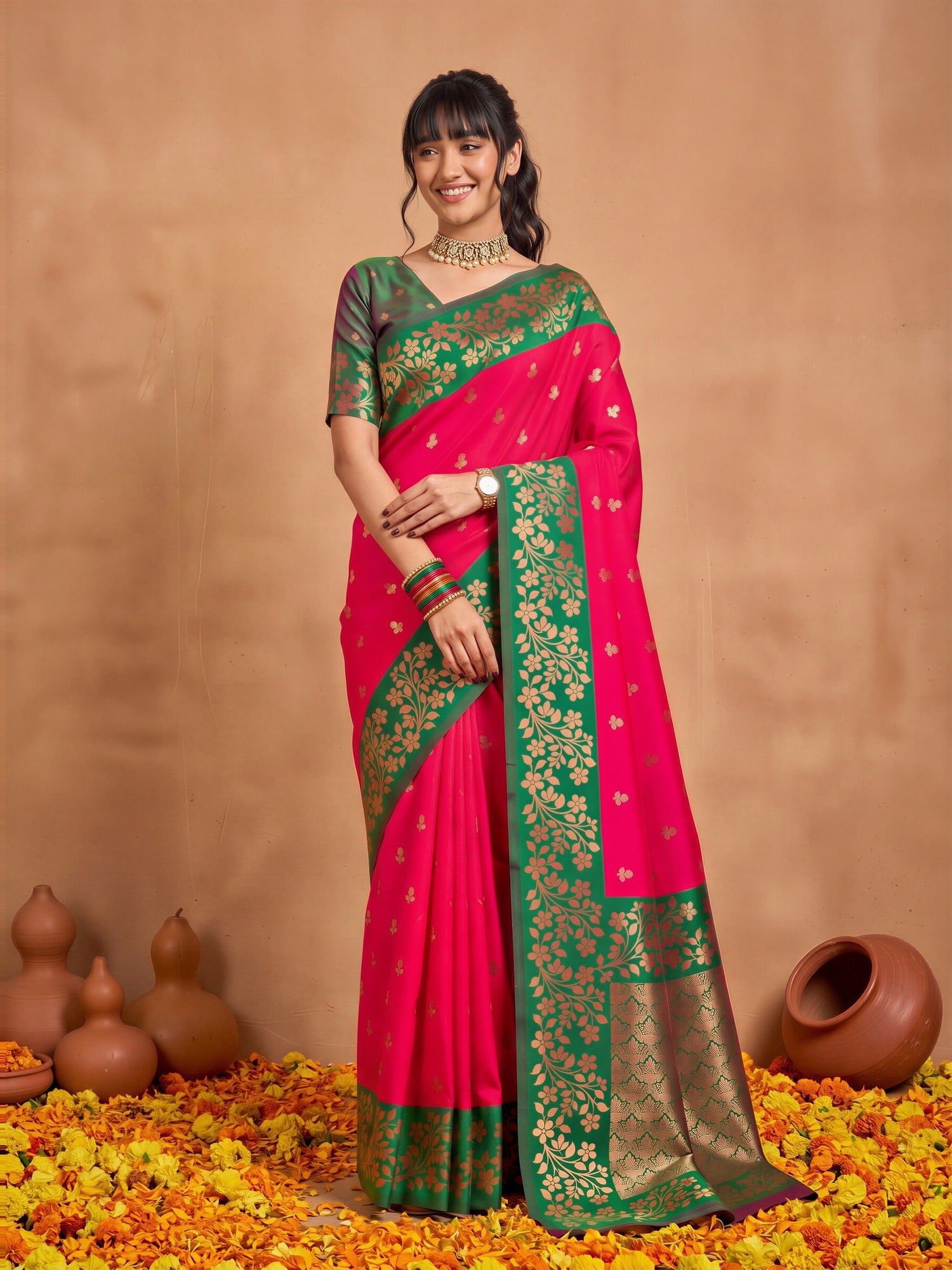 Pink Cotton Blend saree – detail view 3