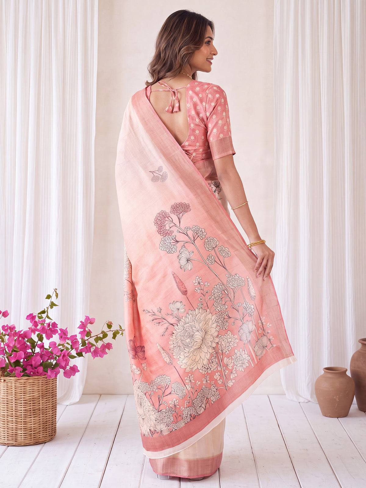 Off White Satin Silk saree – detail view 1