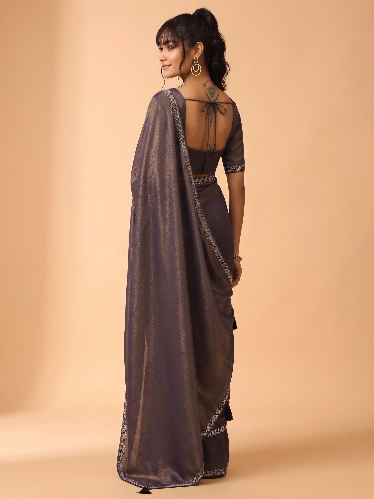 Navy Blue Satin Silk saree – detail view 1