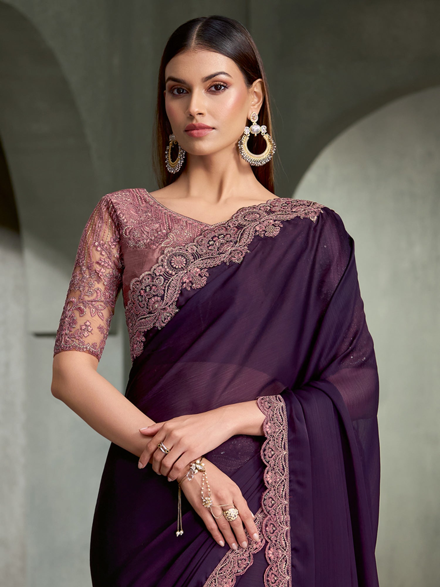 Purple Chiffon saree – detail view 2