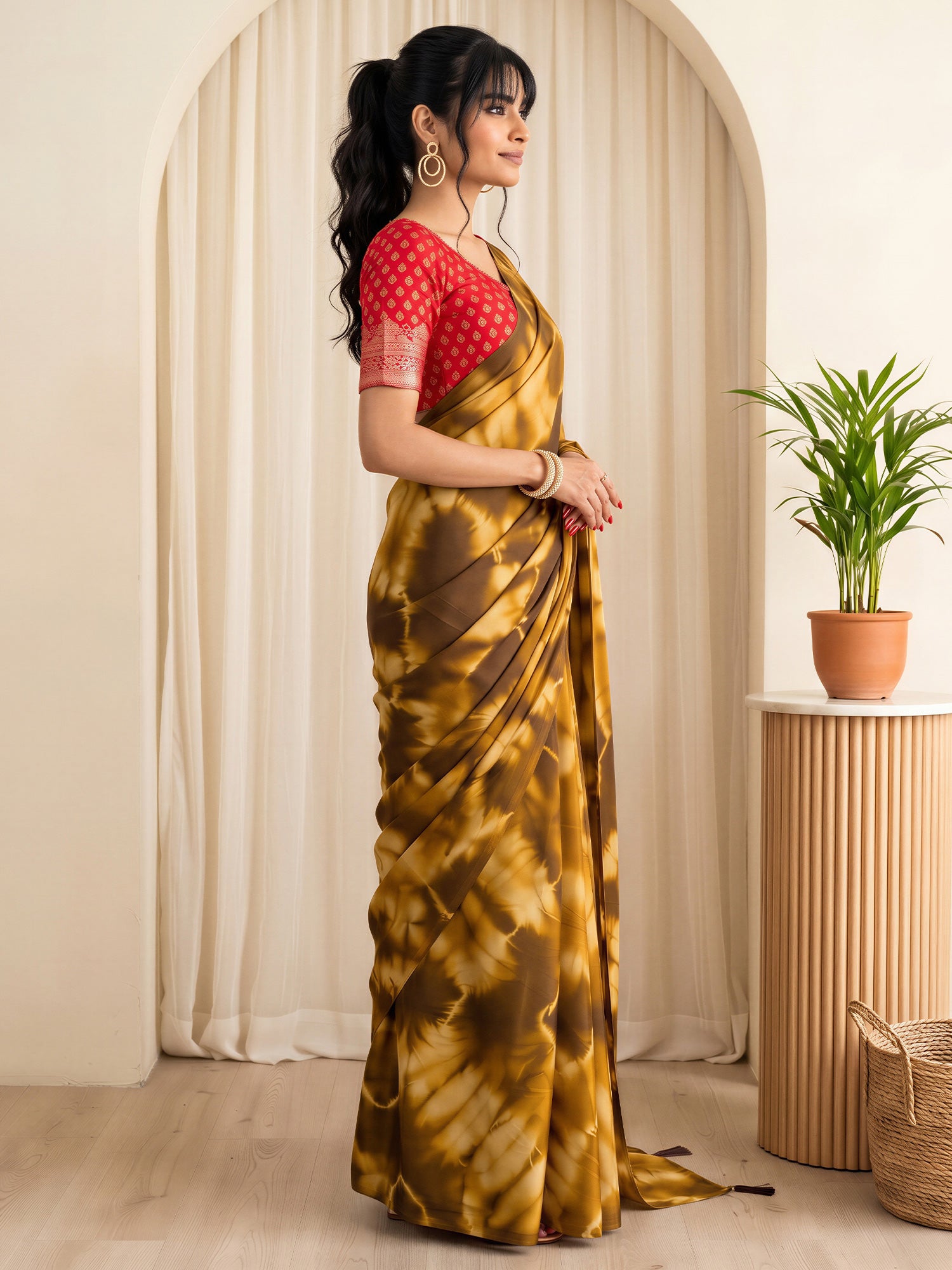 Brown Satin Silk saree – detail view 2