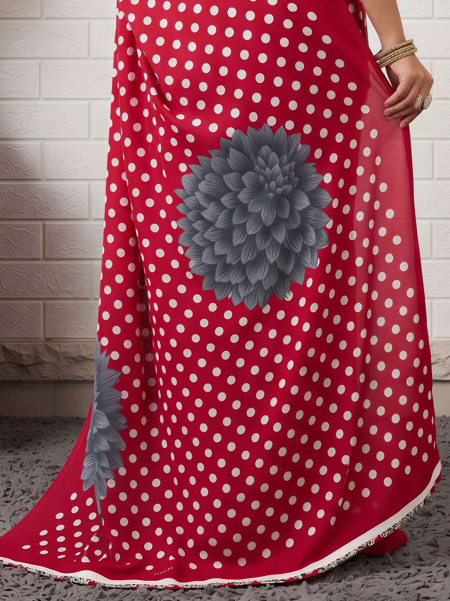 Maroon Satin saree – detail view 5