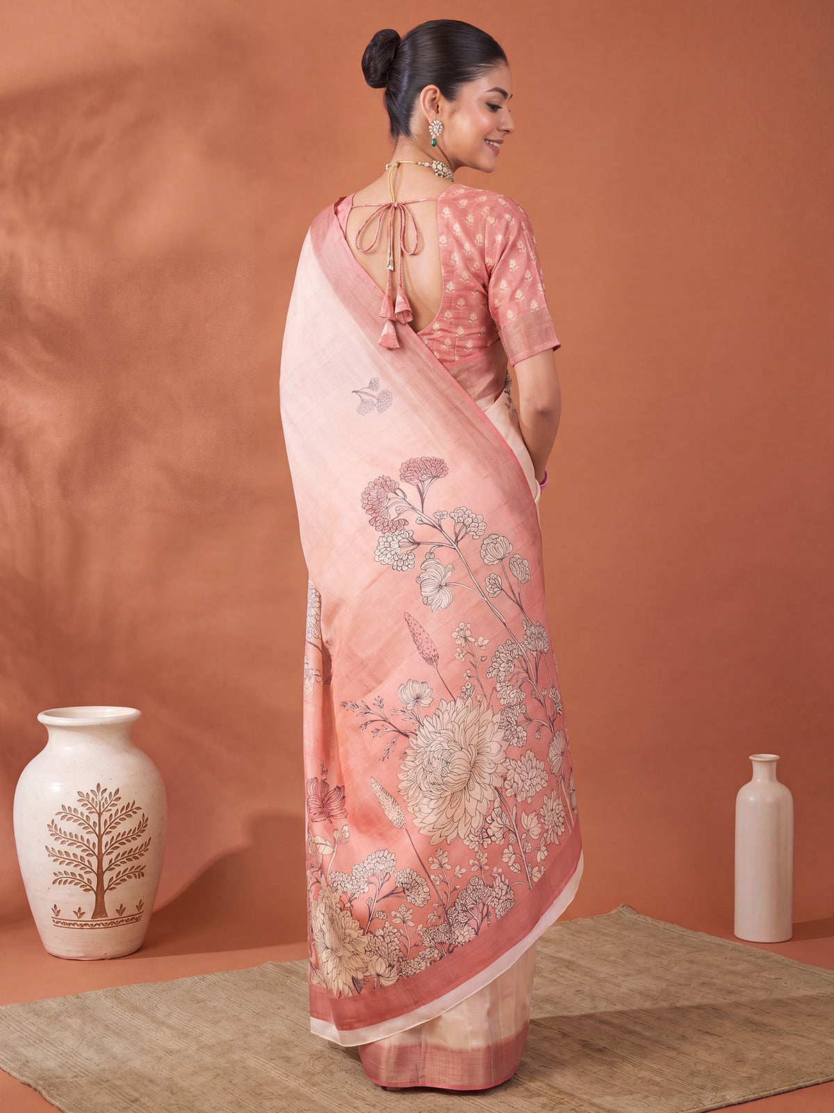 Off White Satin Silk saree – detail view 1