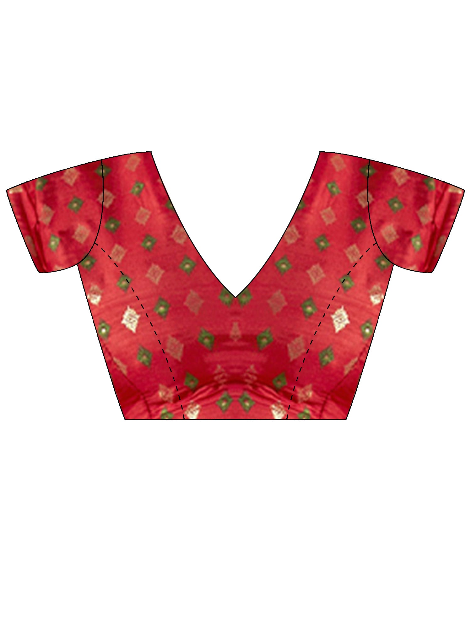 Unstitched red silk blend blouse piece with ethnic motif design