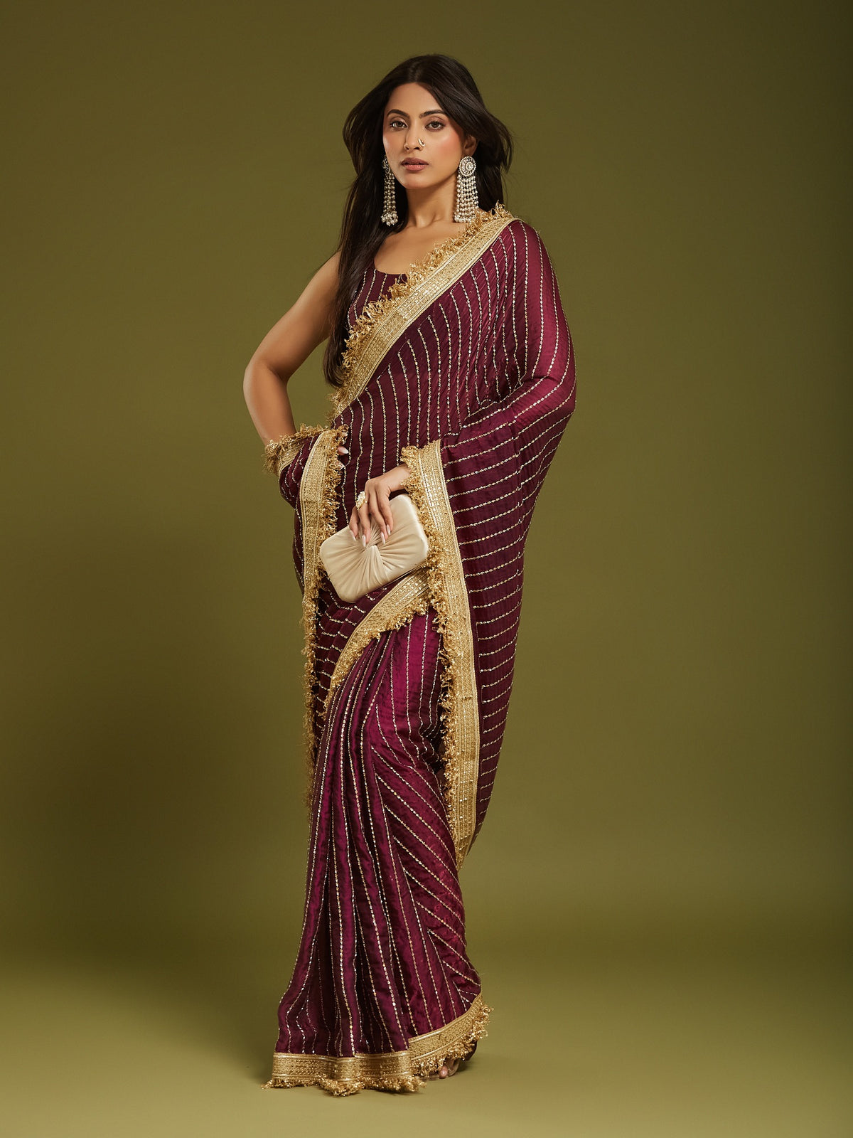 Wine Satin saree – detail view 4