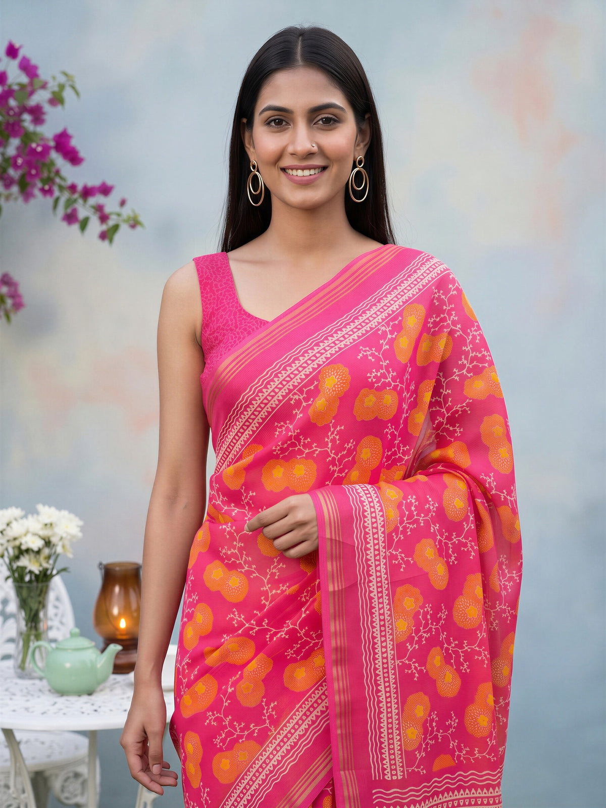 Pink Crepe saree – detail view 4