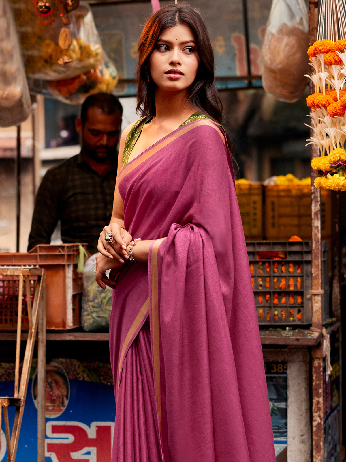 Mauve Cotton Blend saree – detail view 4