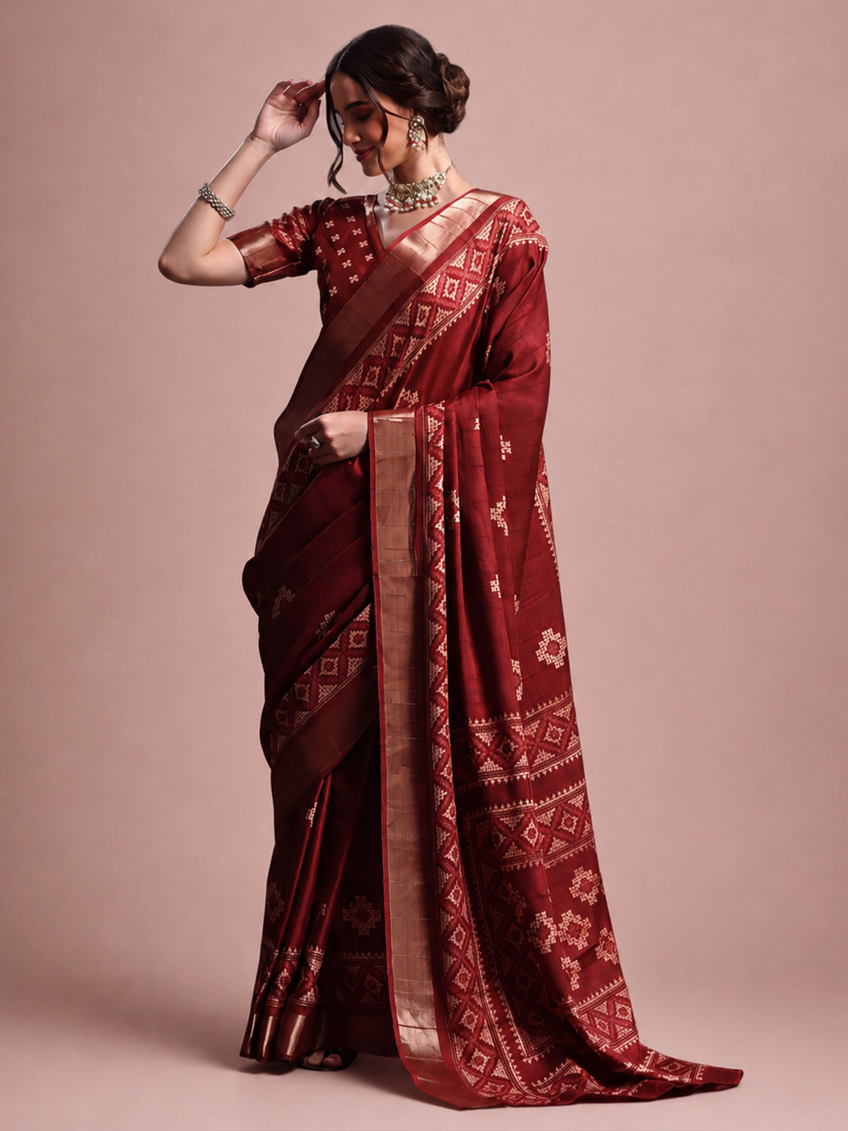 Maroon Silk Blend saree – detail view 2