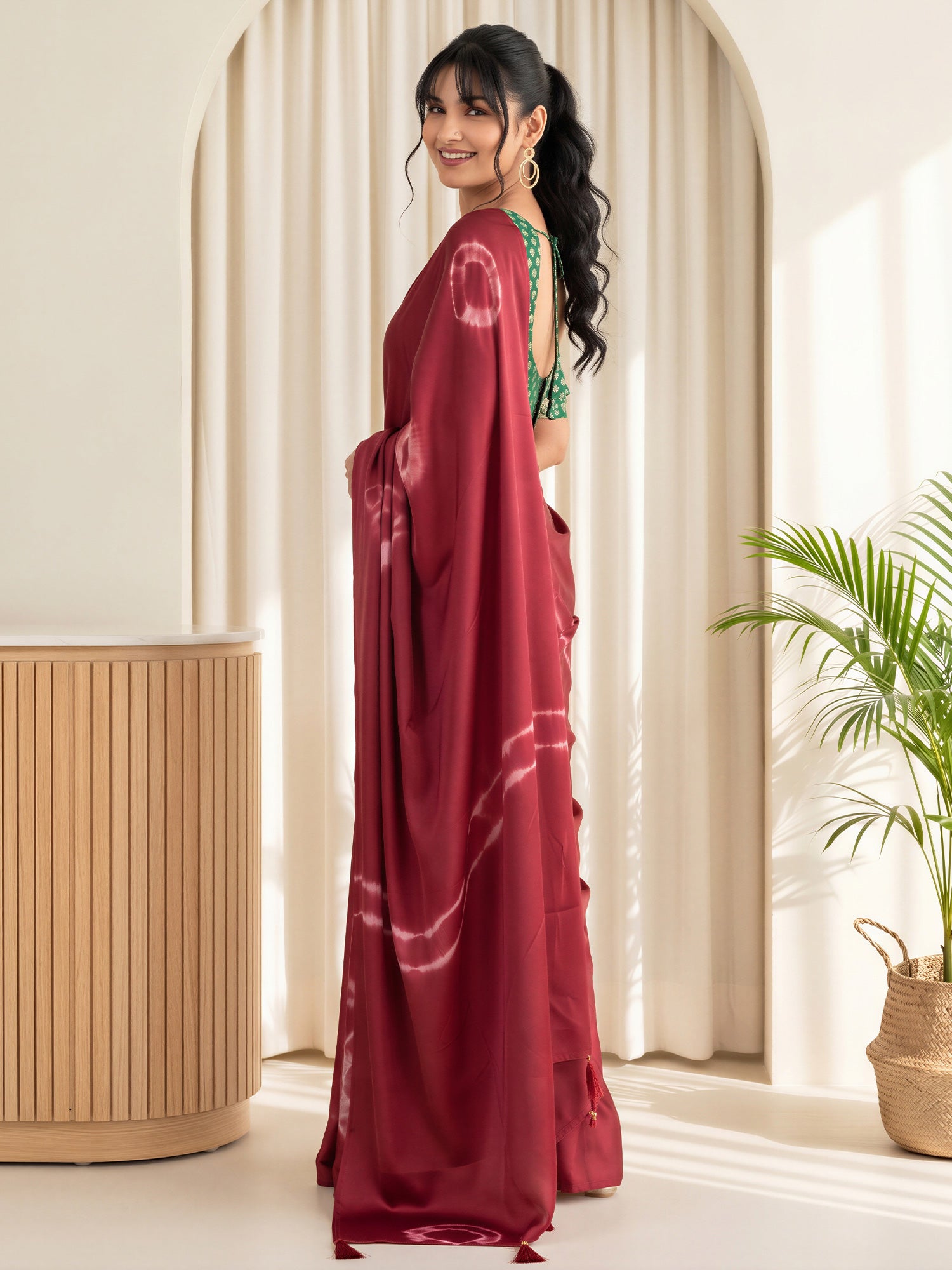Maroon Satin Silk saree – detail view 2