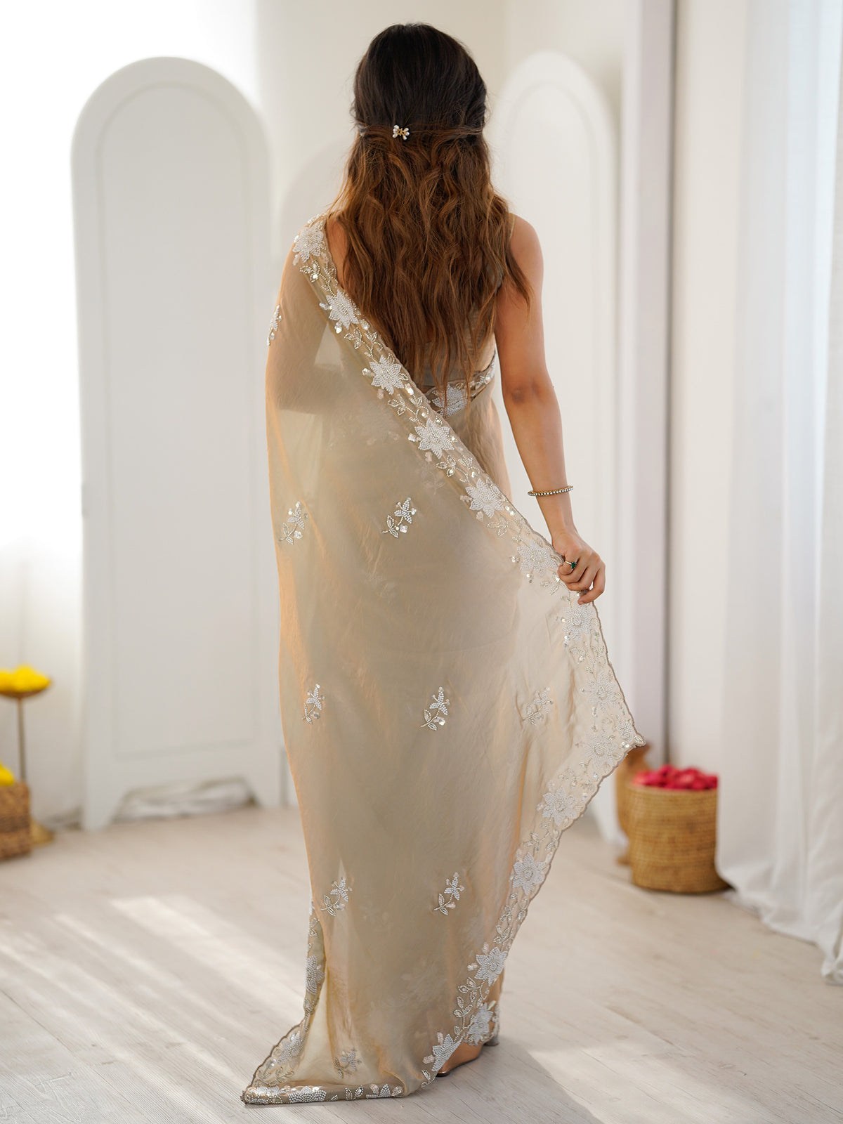Metallic Satin saree – detail view 1