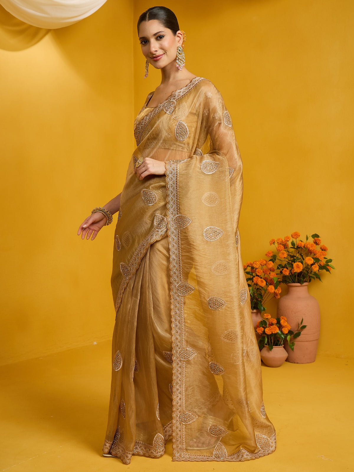 Gold Organza saree – detail view 1