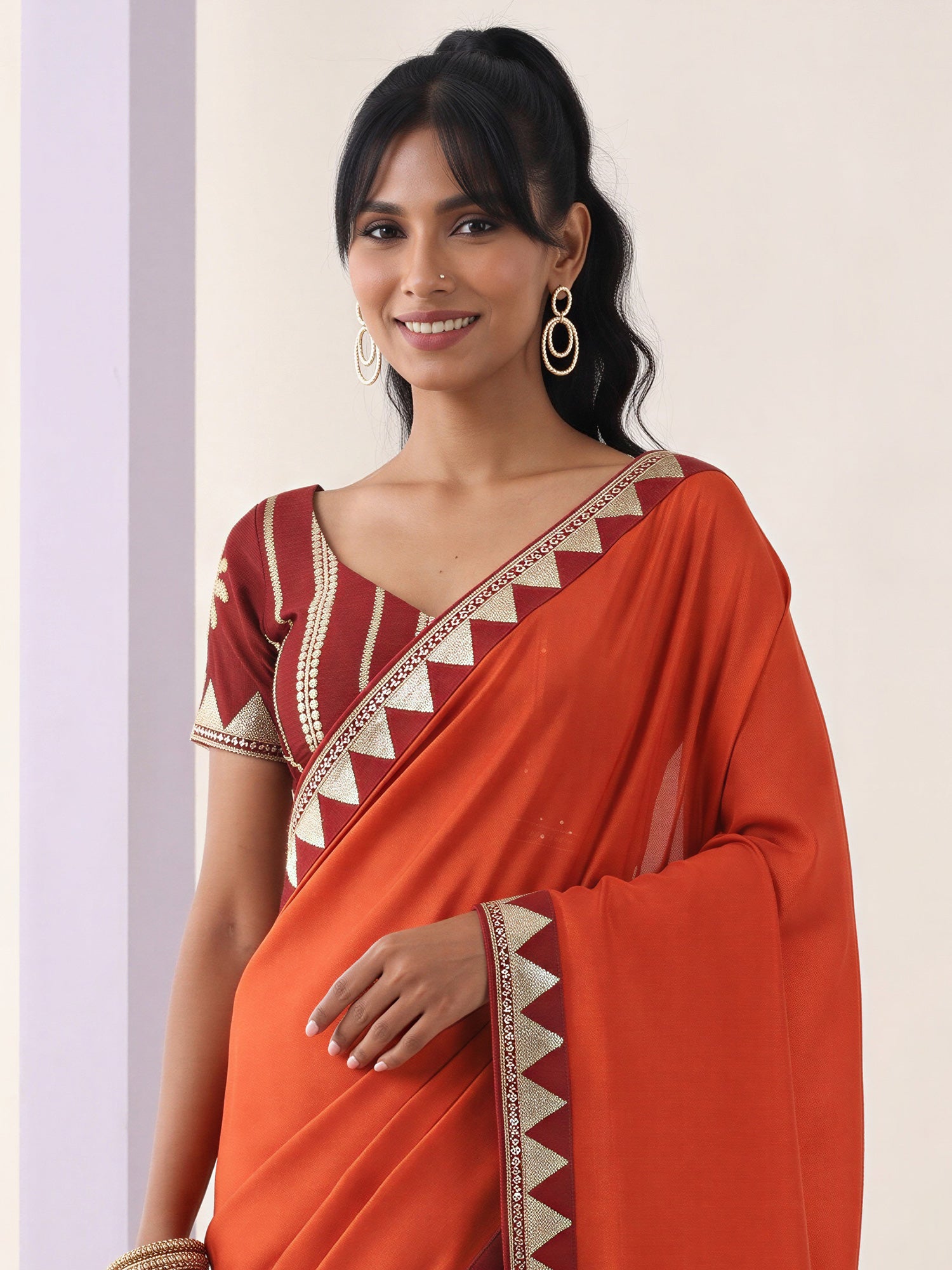 Rust Vichitra Silk saree – detail view 4