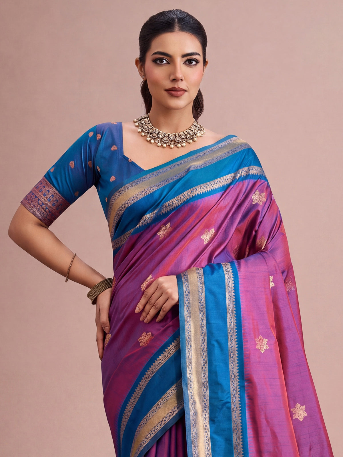 Purple Tussar Silk saree – detail view 4