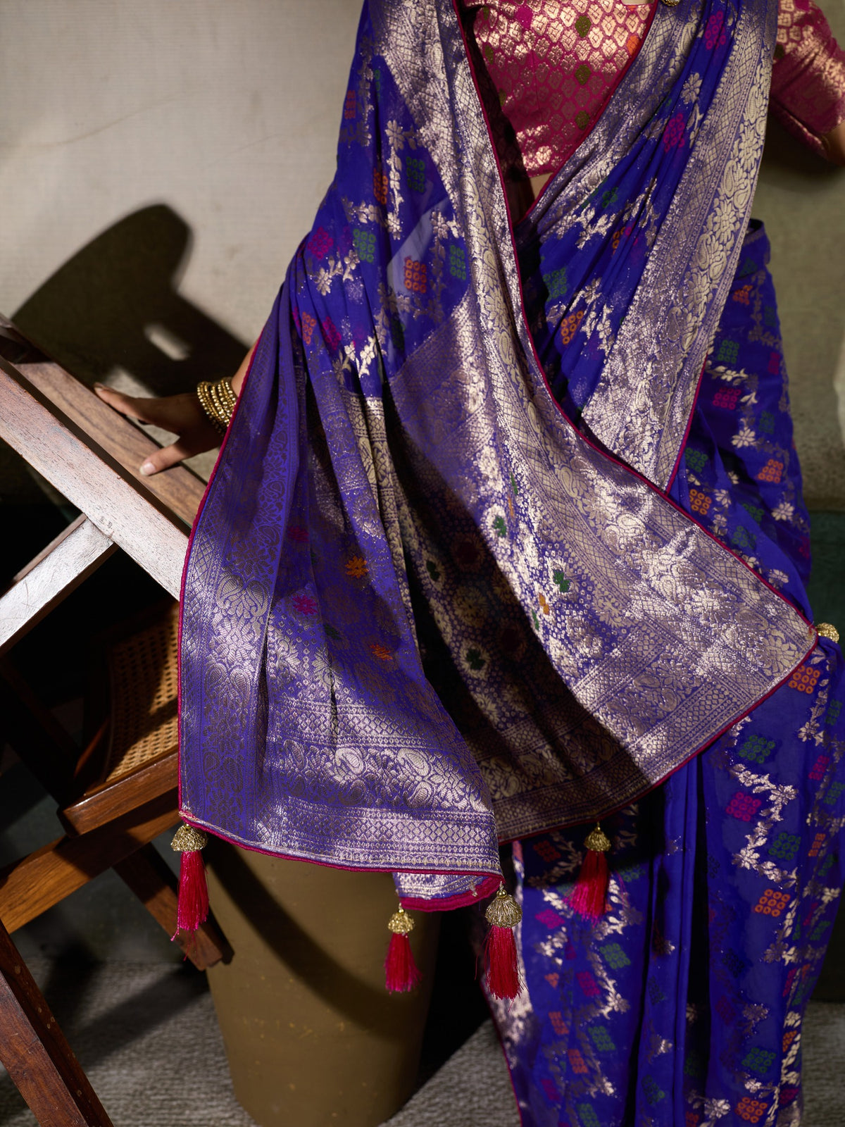 Blue Georgette saree – detail view 1